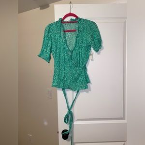 Green Floral Blouse - Short Sleeve